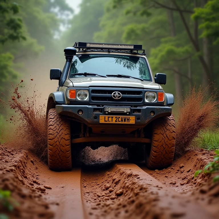 4x4 atravessando trilha de lama com destreza.