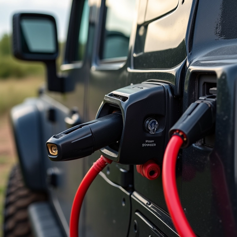 4x4 com cabos de bateria conectados.