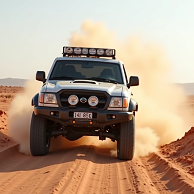 4x4 dirigindo em estrada poeirenta com snorkel.