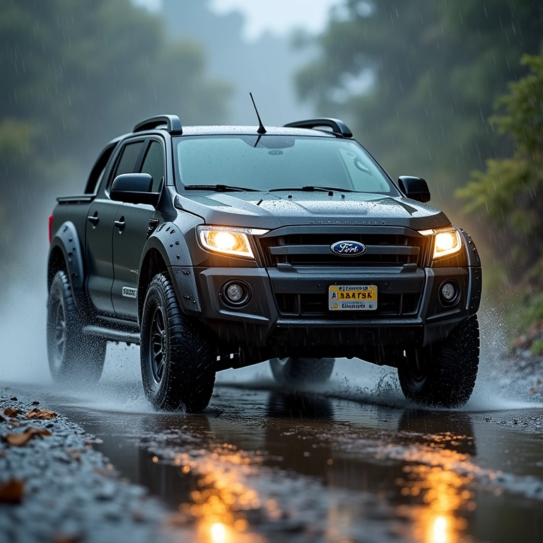 4x4 dirigindo na chuva com pneus Dunlop Grandtrek AT3.
