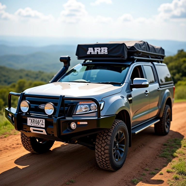 Acessórios ARB instalados em veículo 4x4 com vista panorâmica.