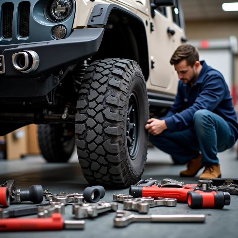 Ajustando a suspensão de um veículo off-road.