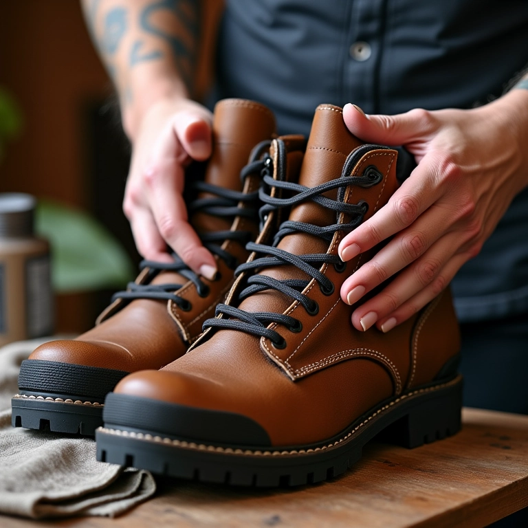 Amaciando botas de trilha de couro novas.