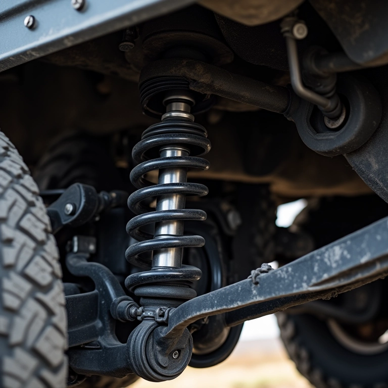 Amortecedores e sistema de suspensão de um 4x4.