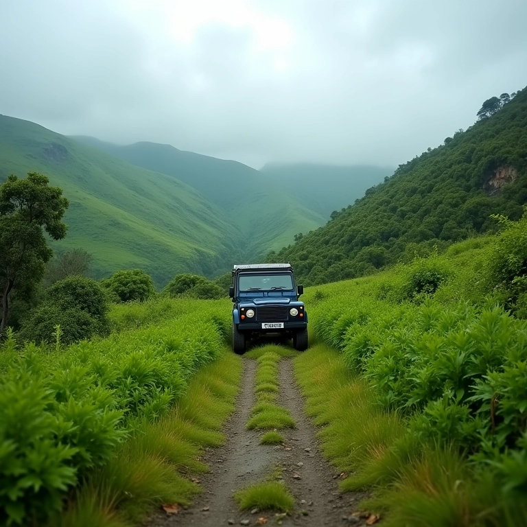 Aventura off-road em Santa Catarina, Vale Europeu, com veículo 4x4 em paisagem exuberante.