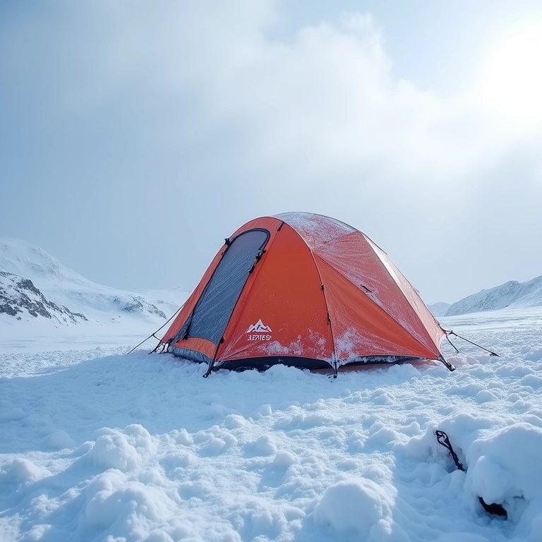 Barraca Azteq Nepal 2 em ambiente com neve e vento.