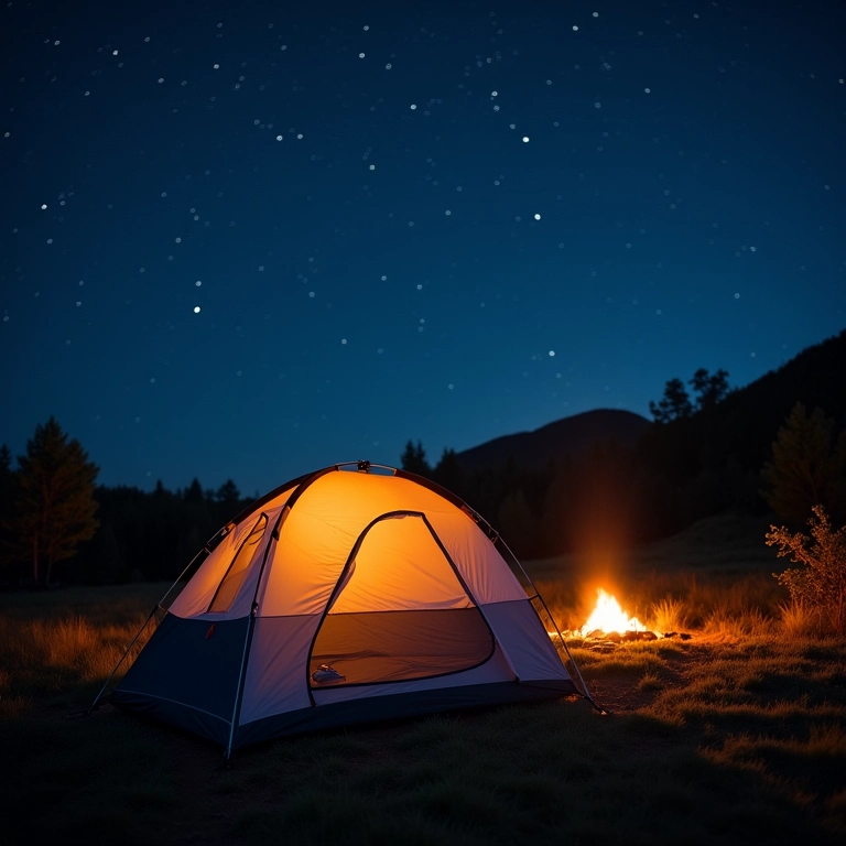 Barraca Coleman Sundome 2 em camping espaçoso sob as estrelas.