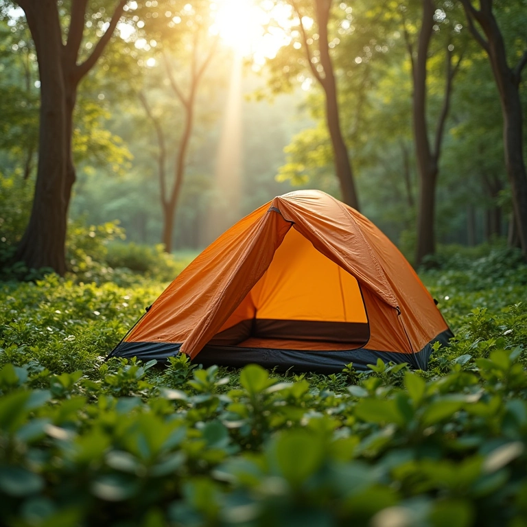 Barraca resistente montada em floresta exuberante no Brasil.
