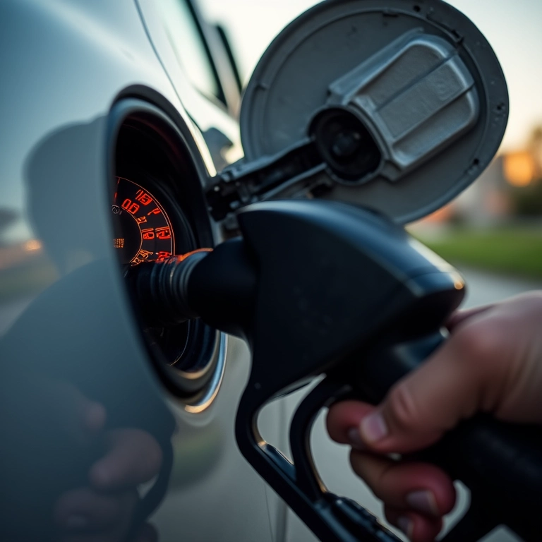 Bomba de combustível enchendo um Renault Duster. Foco no medidor de combustível.
