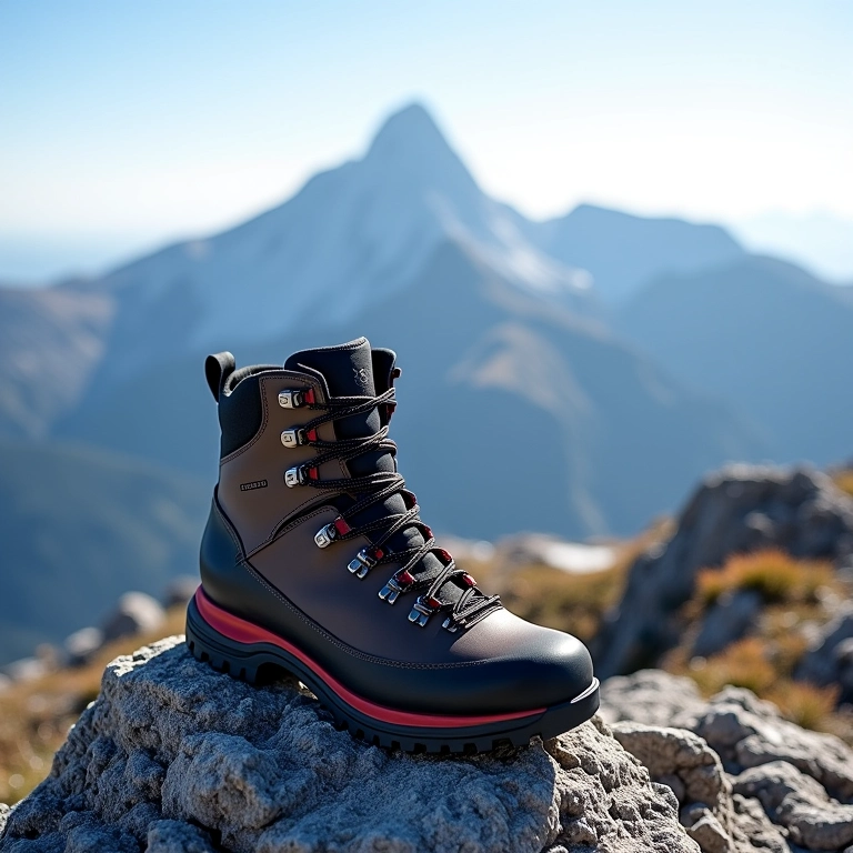 Bota Asolo Falcon GV no pico de uma montanha.