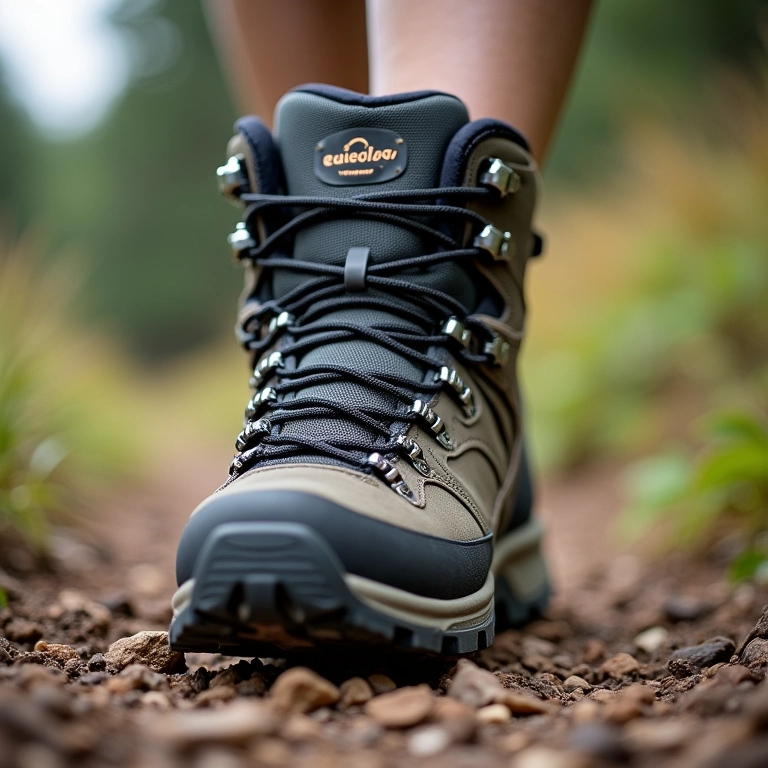 Bota Quechua MH500 Mid em trilha de caminhada.