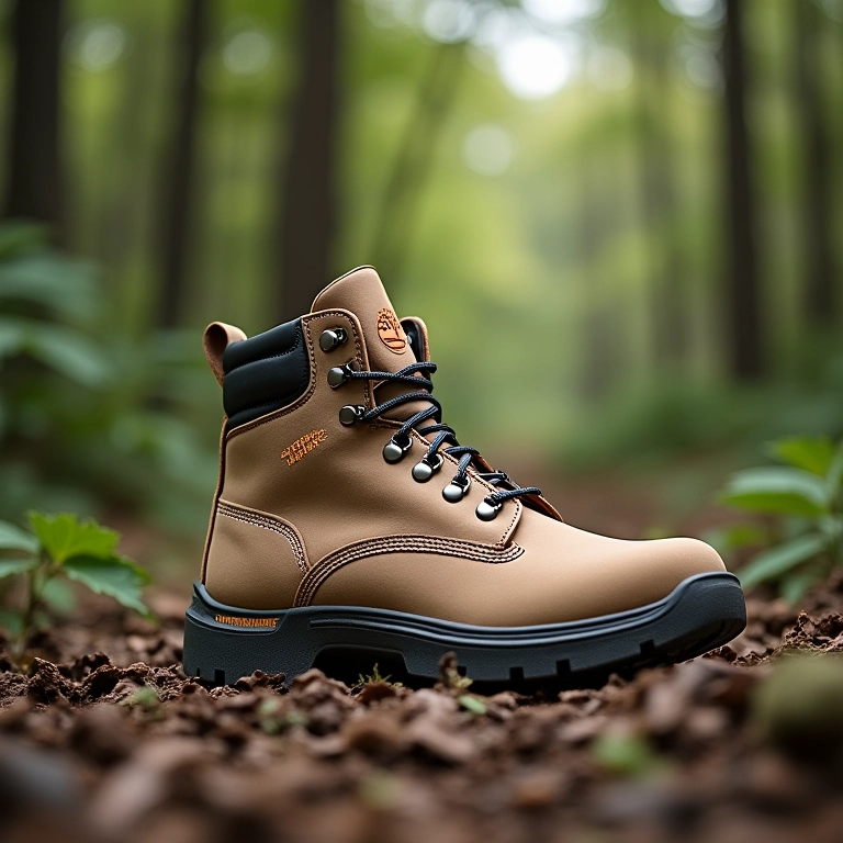 Bota Timberland White Ledge Mid Waterproof em ambiente de floresta.