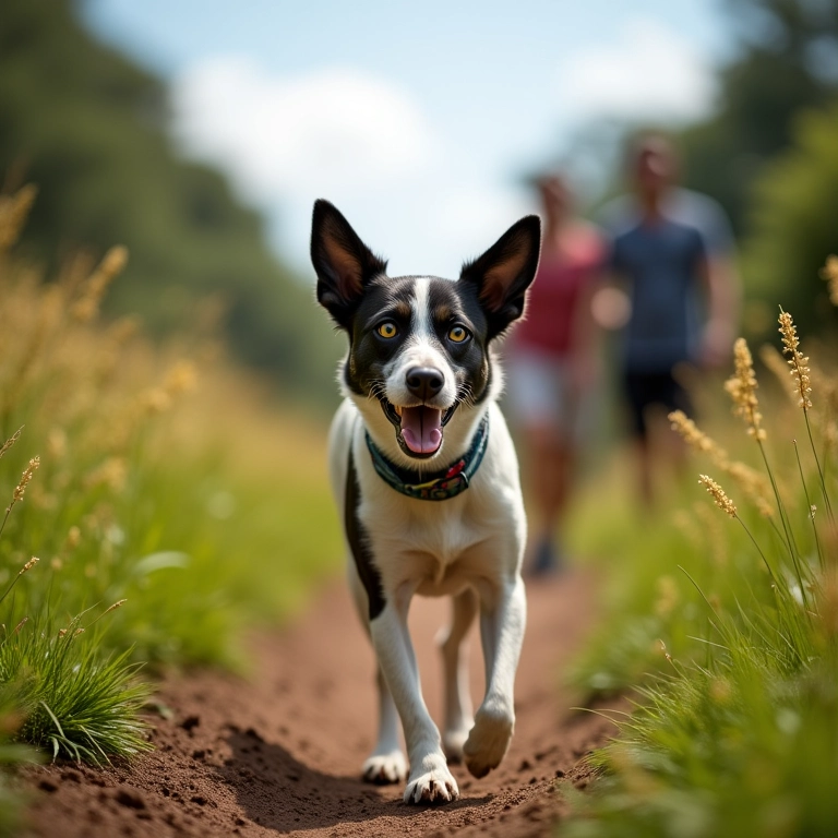 Cachorro aproveitando trilha com seus donos no Cânion Fortaleza.