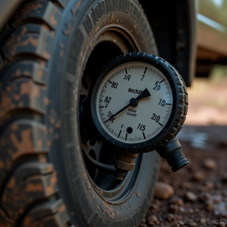 Calibrando pneus em ambiente com lama.