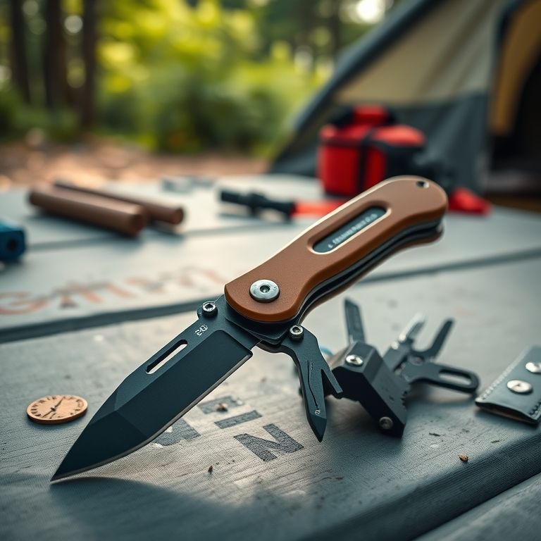 Canivete Ganzo G302-H em mesa de camping.