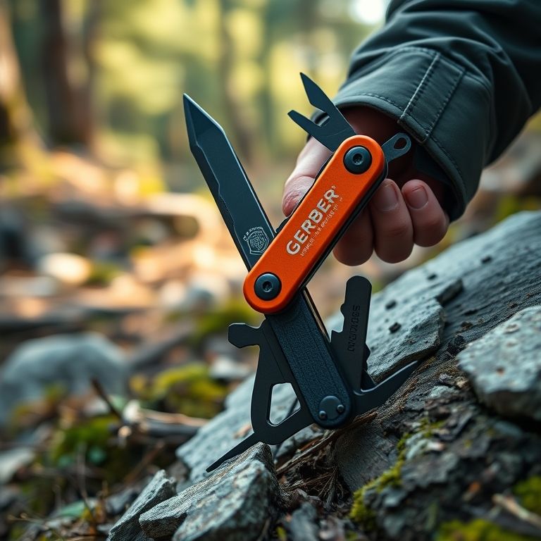 Canivete Gerber Bear Grylls Ultimate Multi-Tool na natureza.