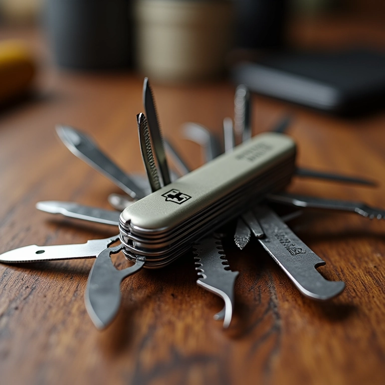 Canivete suíço multifuncional em acampamento.