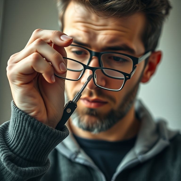 Chave de fenda de canivete multifuncional sendo usada para consertar óculos.