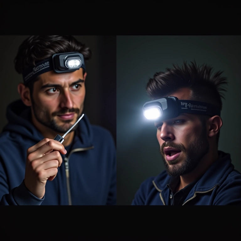 Comparativo entre lanterna de cabeça recarregável e à pilha.