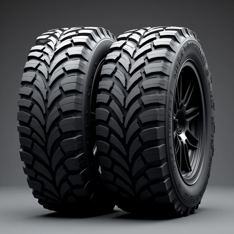 Comparativo entre pneus All-Terrain e Mud-Terrain.