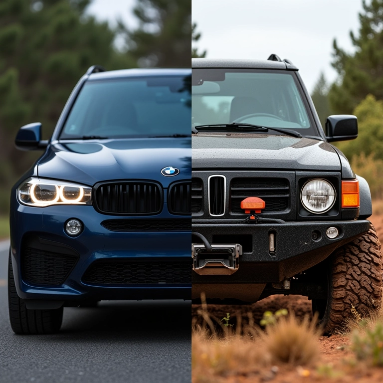 Comparativo: seguro auto comum vs. seguro 4x4 em cenários distintos (on-road e off-road).