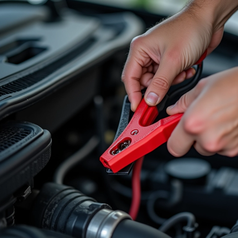 Conectando o cabo preto no carro descarregado.