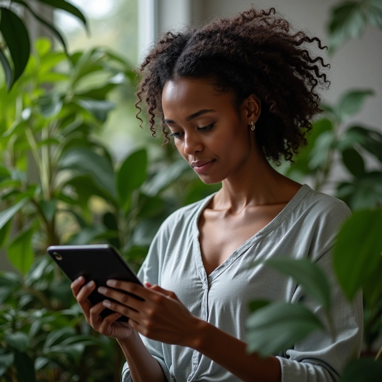 Criadora brasileira desenhando um produto digital em seu tablet.