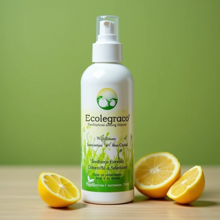 Desinfetante Bactericida Ecológico Citronela Positiv.a próximo a banheiro portátil.