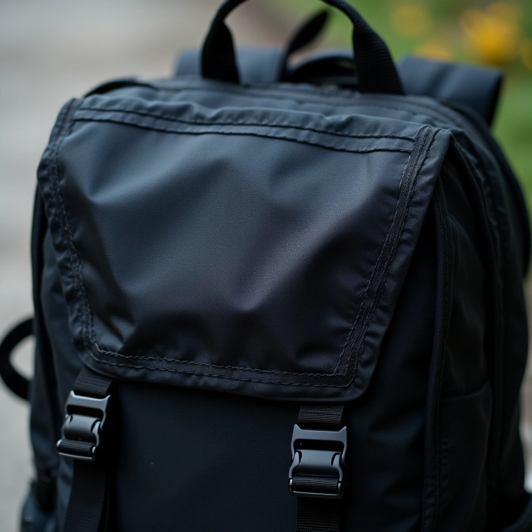 Detalhe da mochila de 25 litros com material resistente a arranhões.