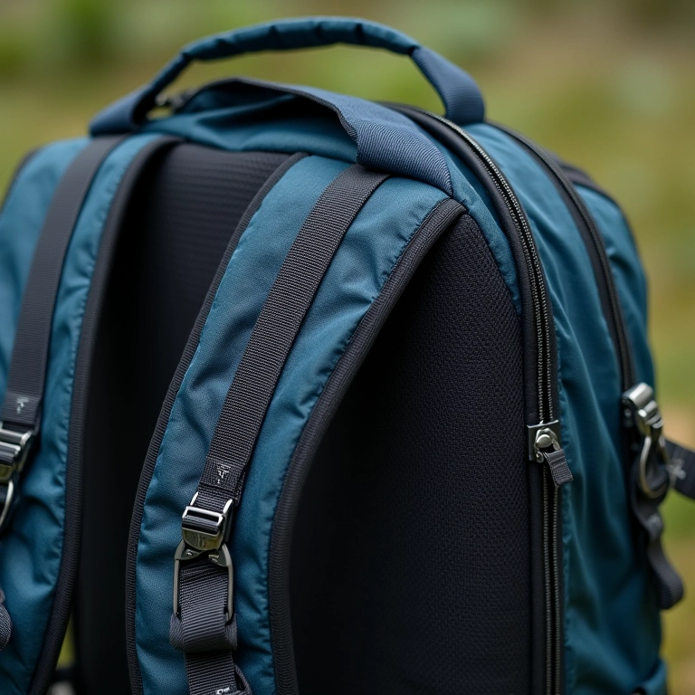 Detalhe das alças ajustáveis da mochila de 25 litros.