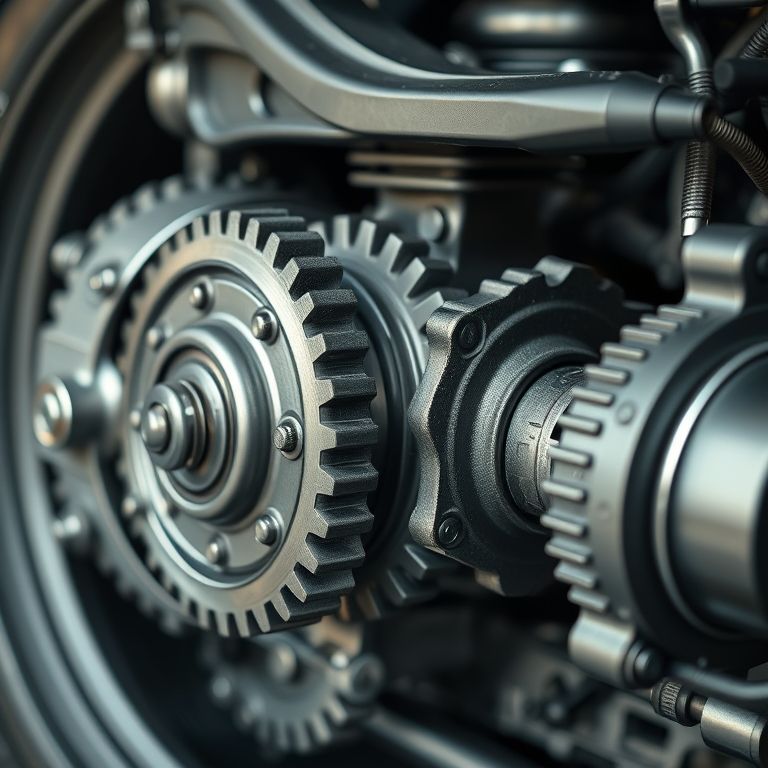 Detalhe do diferencial de um carro, mostrando as engrenagens.