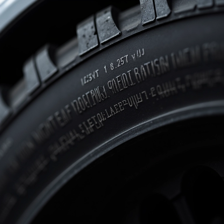 Detalhe do pneu mostrando índice de carga e velocidade.