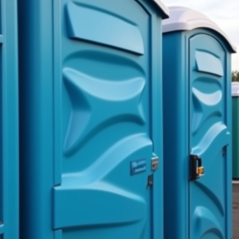 Detalhe dos materiais duráveis de um vaso sanitário portátil resistente.