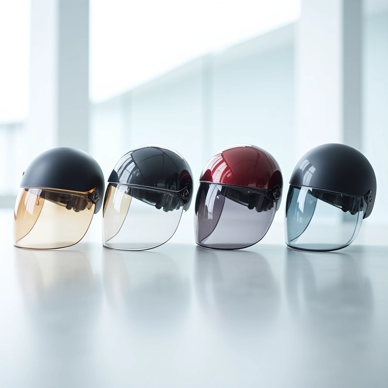 Diferentes tipos de viseira para capacete.
