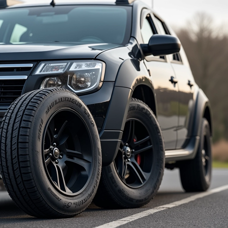 Duster com pneus de medidas diferentes.