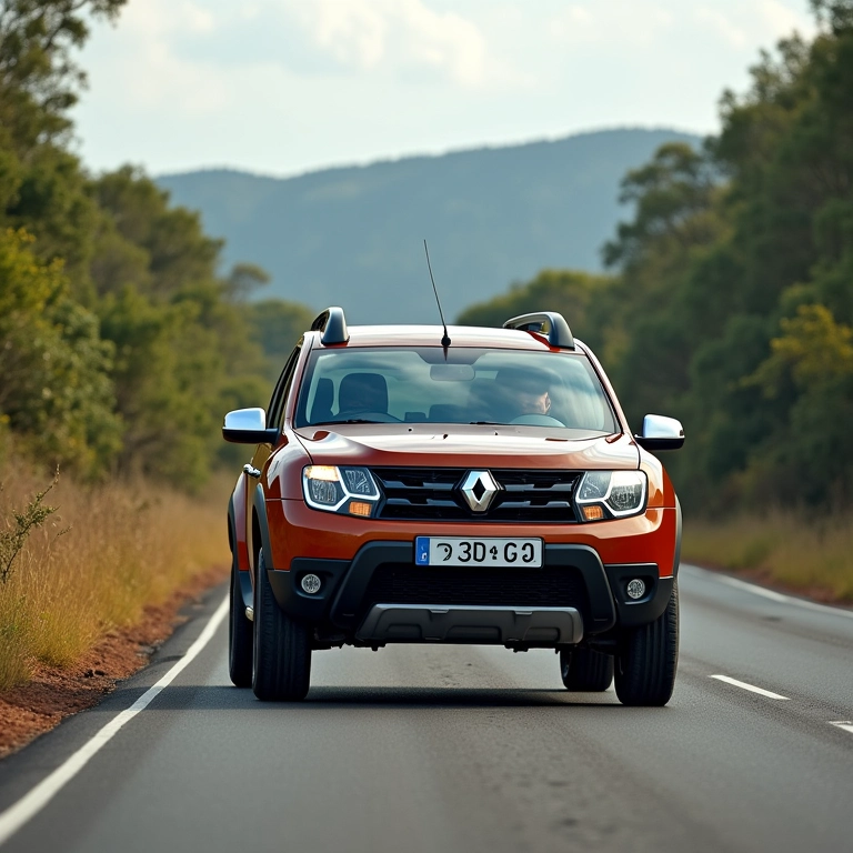 Duster dirigindo em estrada brasileira com diferentes pneus.