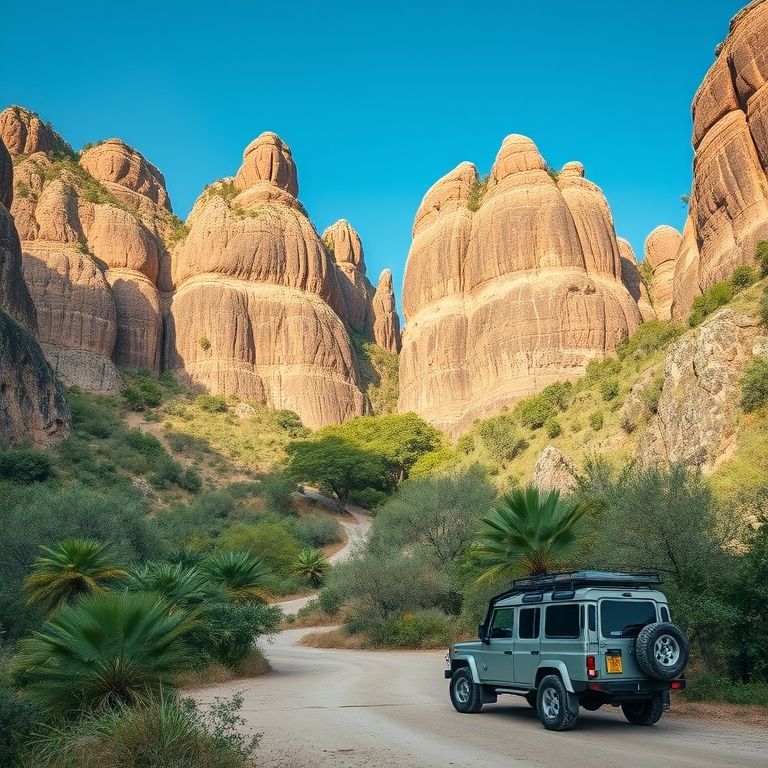 Entrada da Chapada Diamantina com veículo 4x4 estacionado.