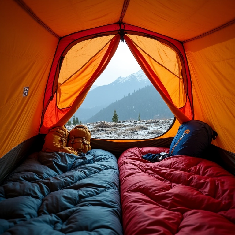 Espaço interno da barraca Quechua Arpenaz 5.2 com equipamentos de camping.