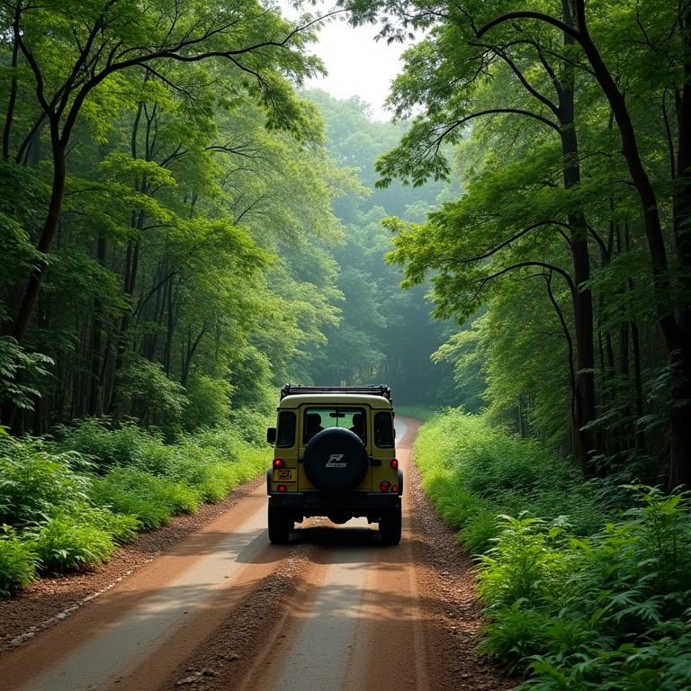 Estrada do Parque Nacional do Pau Brasil em Abrolhos sendo percorrida por um 4x4.