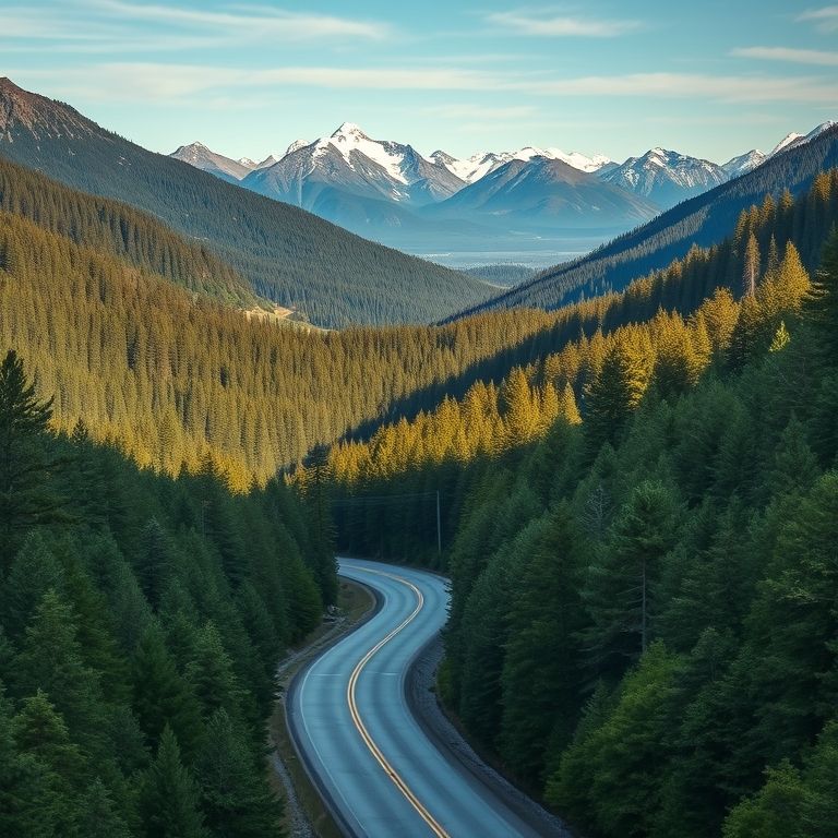 Estrada serpenteando pela densa floresta patagônica na Carretera Austral.
