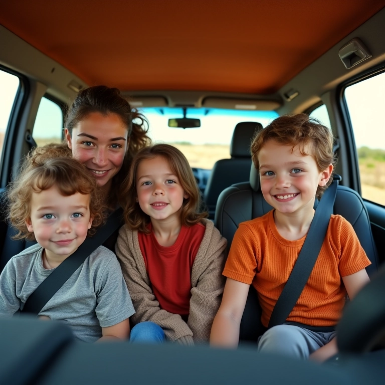 Família dentro de um Chevrolet Tracker, mostrando espaço interno.