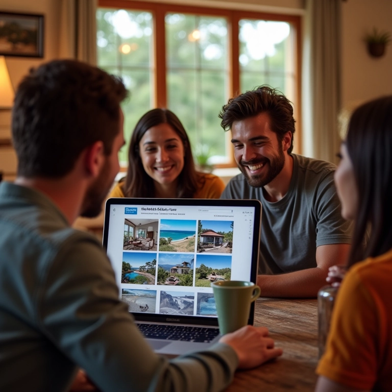 Família procurando hospedagem perfeita online.