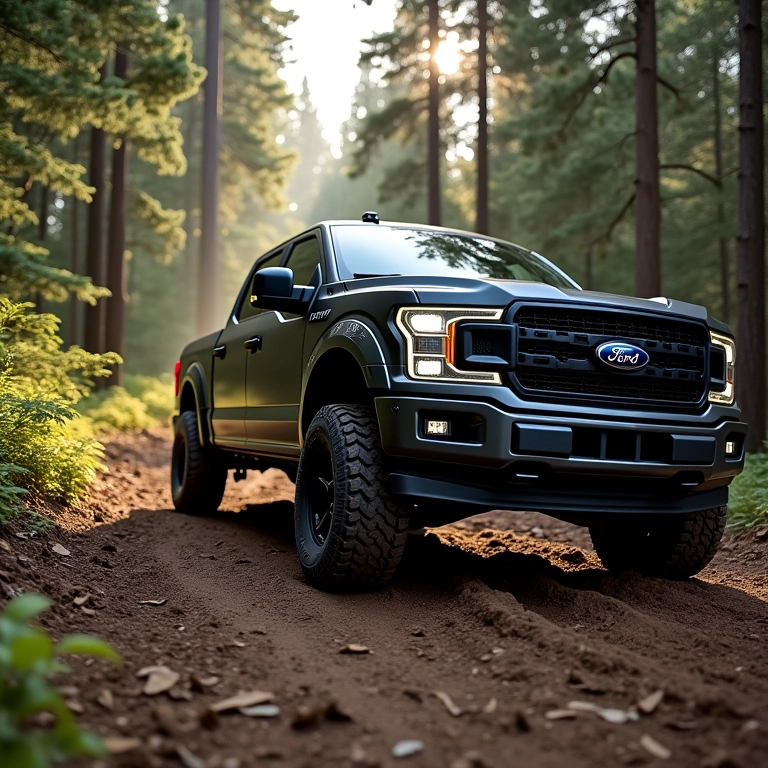 Ford F-150 com pneus Nitto Trail Grappler M/T em trilha na floresta.