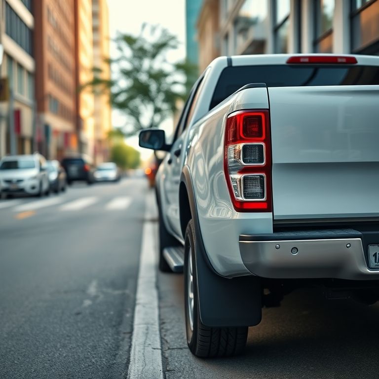 Ford Ranger estacionada em uma rua da cidade com o freio de estacionamento eletrônico visível.