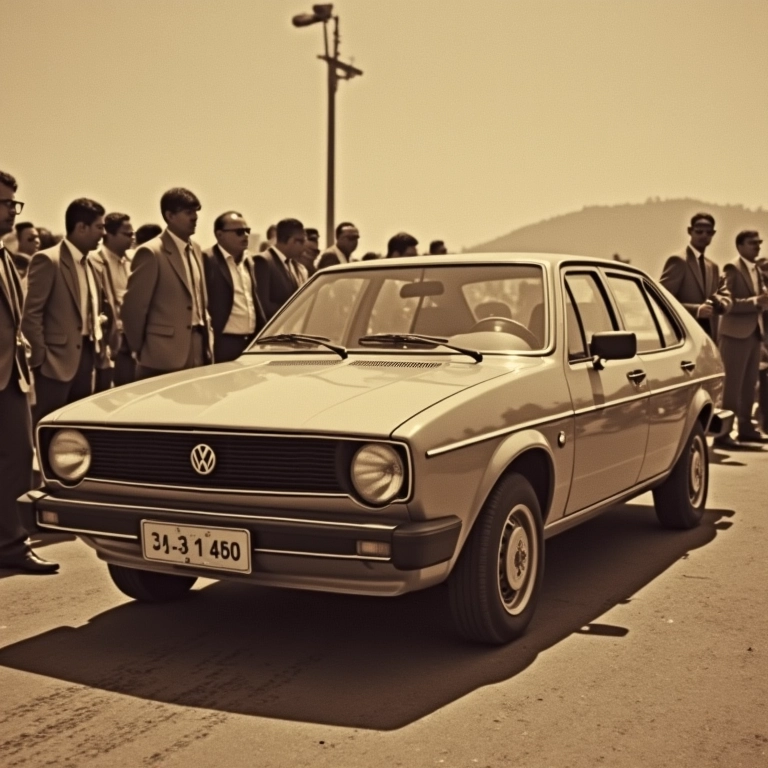 Foto antiga do lançamento do Volkswagen Gol no Brasil.