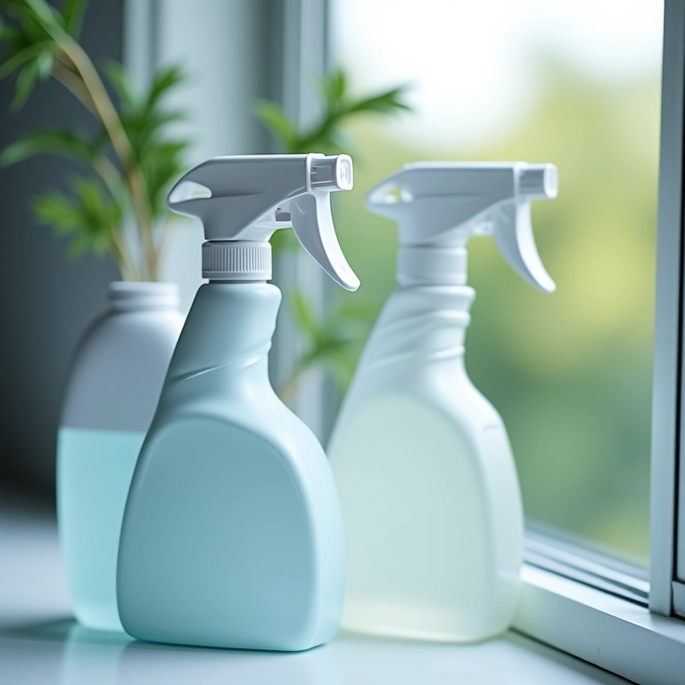 Frascos de limpa vidros com borrifadores.