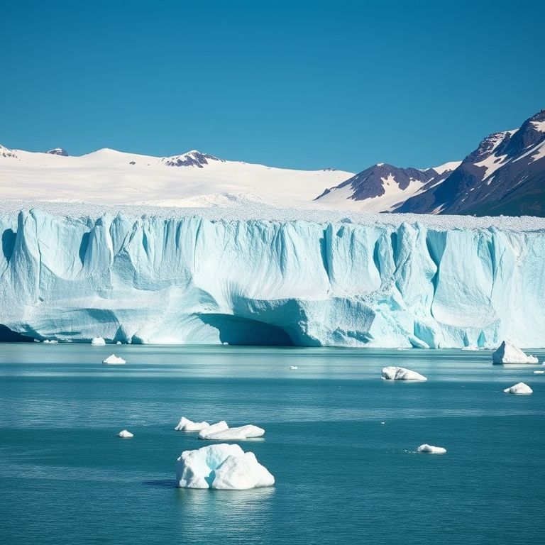 Glaciar Perito Moreno desprendendo gelo no Lago Argentino, com icebergs flutuando.