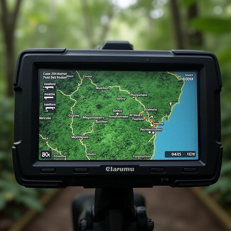 GPS exibindo mapa detalhado da Amazônia.