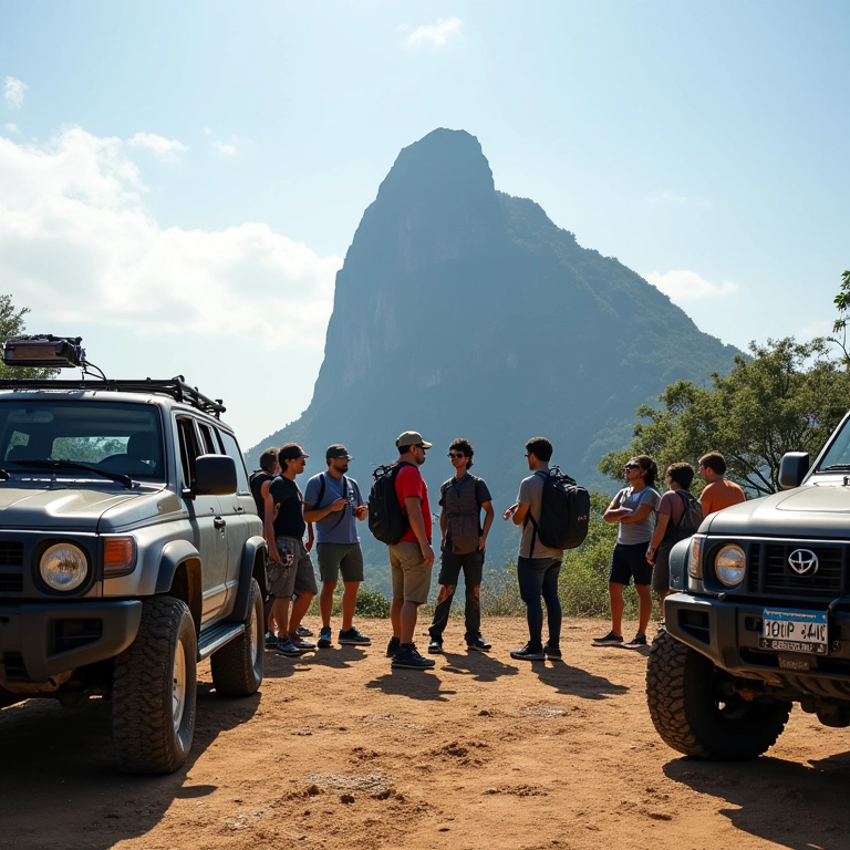 Grupo de off road no Rio de Janeiro reunido para discutir rotas.