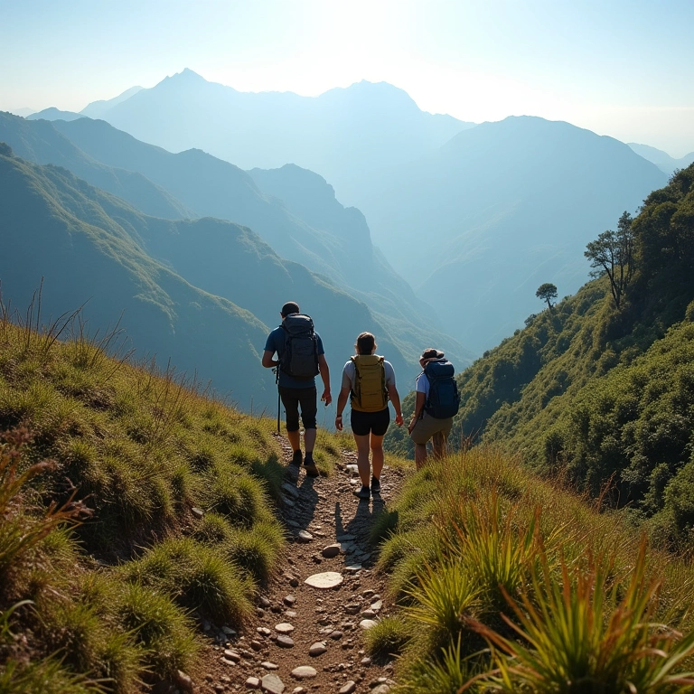 Grupo de pessoas fazendo trilha na Serra Morena, Serra do Cipó.
